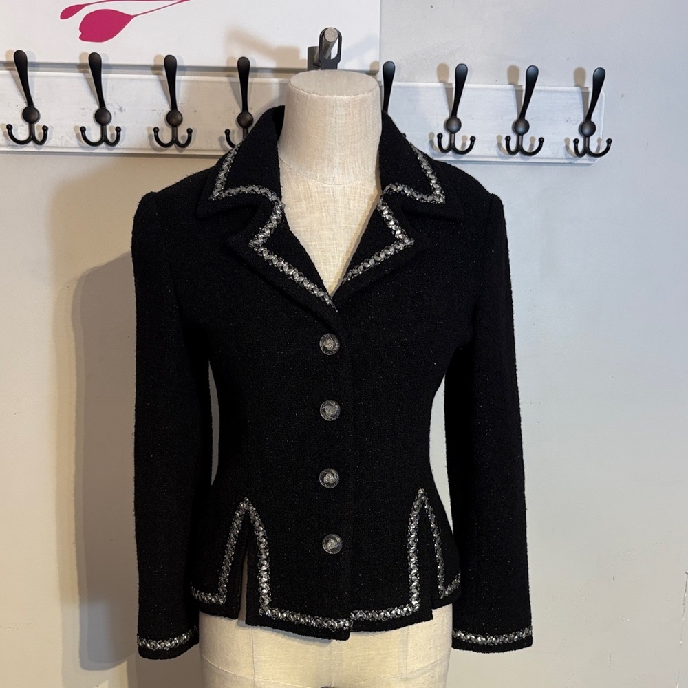 Black Blazer with Silver Detailing silk lining. Size small